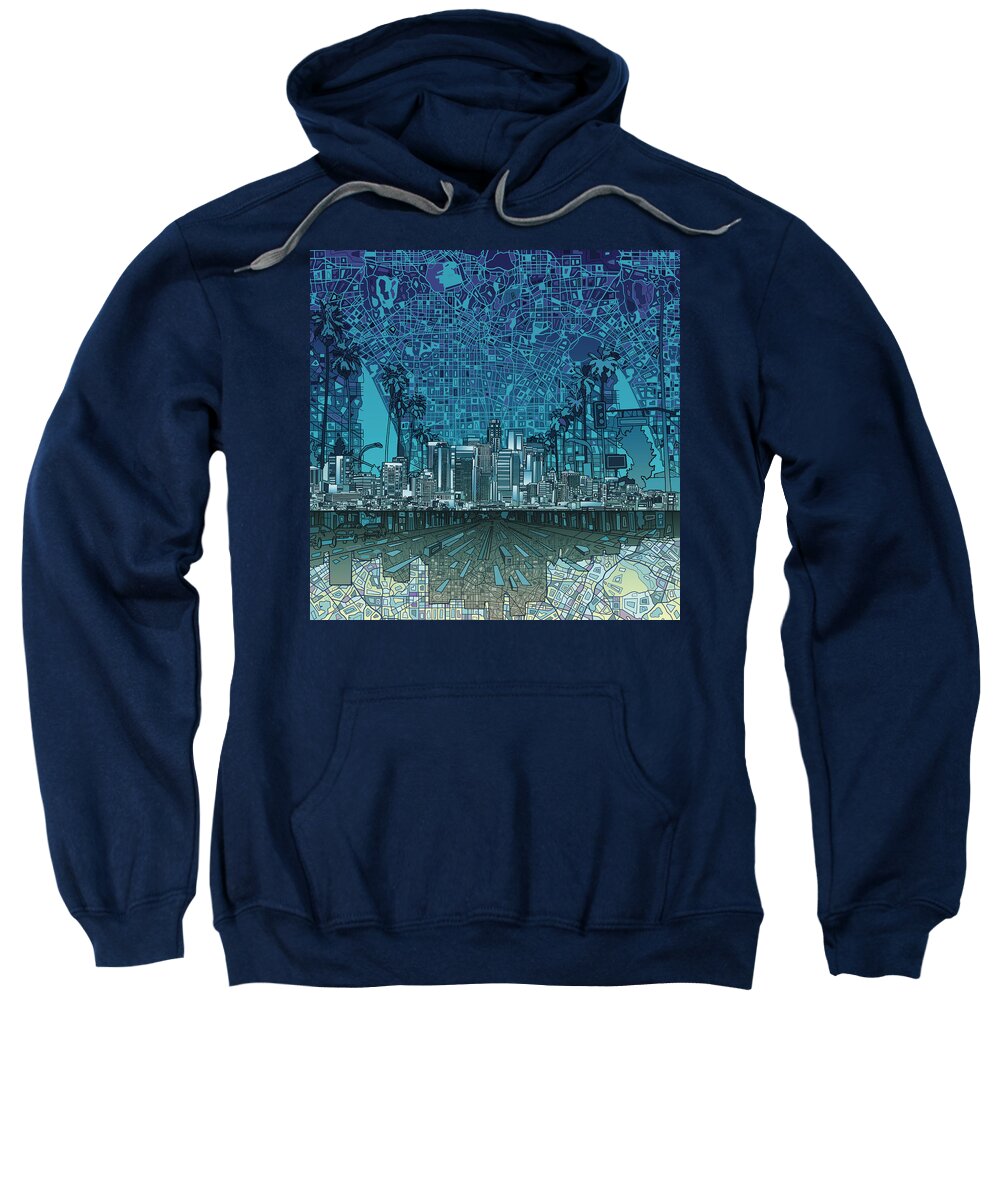 Los Angeles Sweatshirt featuring the painting Los Angeles Skyline Abstract 5 by Bekim M