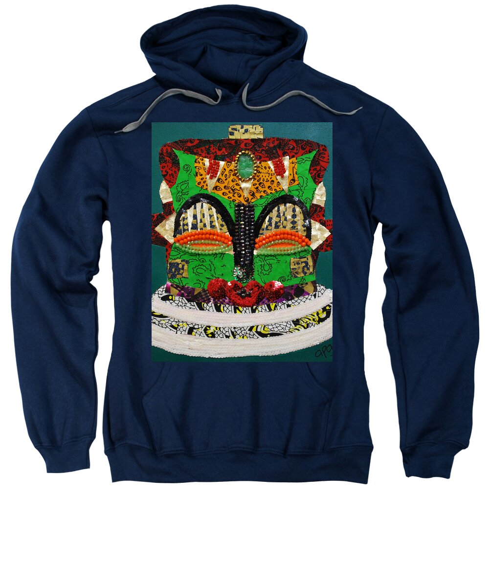 African Mask Sweatshirt featuring the tapestry - textile Lotus Warrior by Apanaki Temitayo M