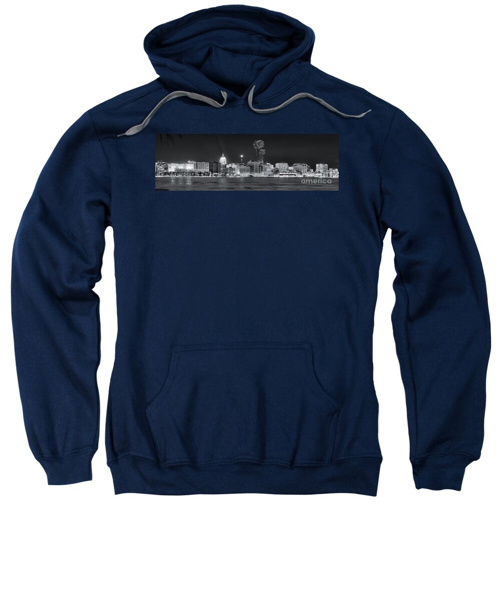 Capitol Sweatshirt featuring the photograph Madison - Wisconsin - New Years Eve Panorama Black and White by Steven Ralser