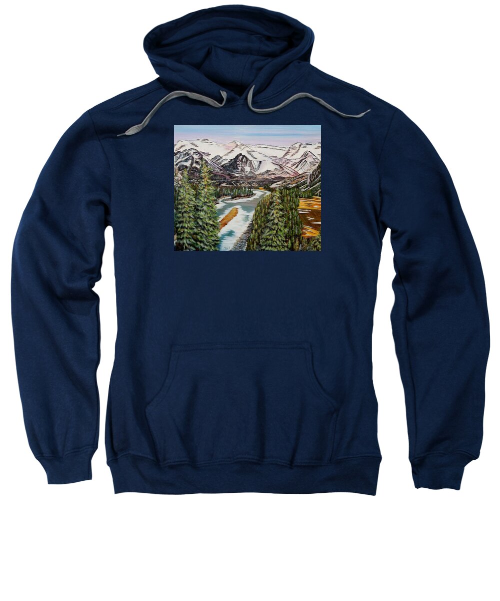 Fairmount Banff Springs Golf Course Sweatshirt featuring the painting Mountain Spring - Banff Springs by Marilyn McNish