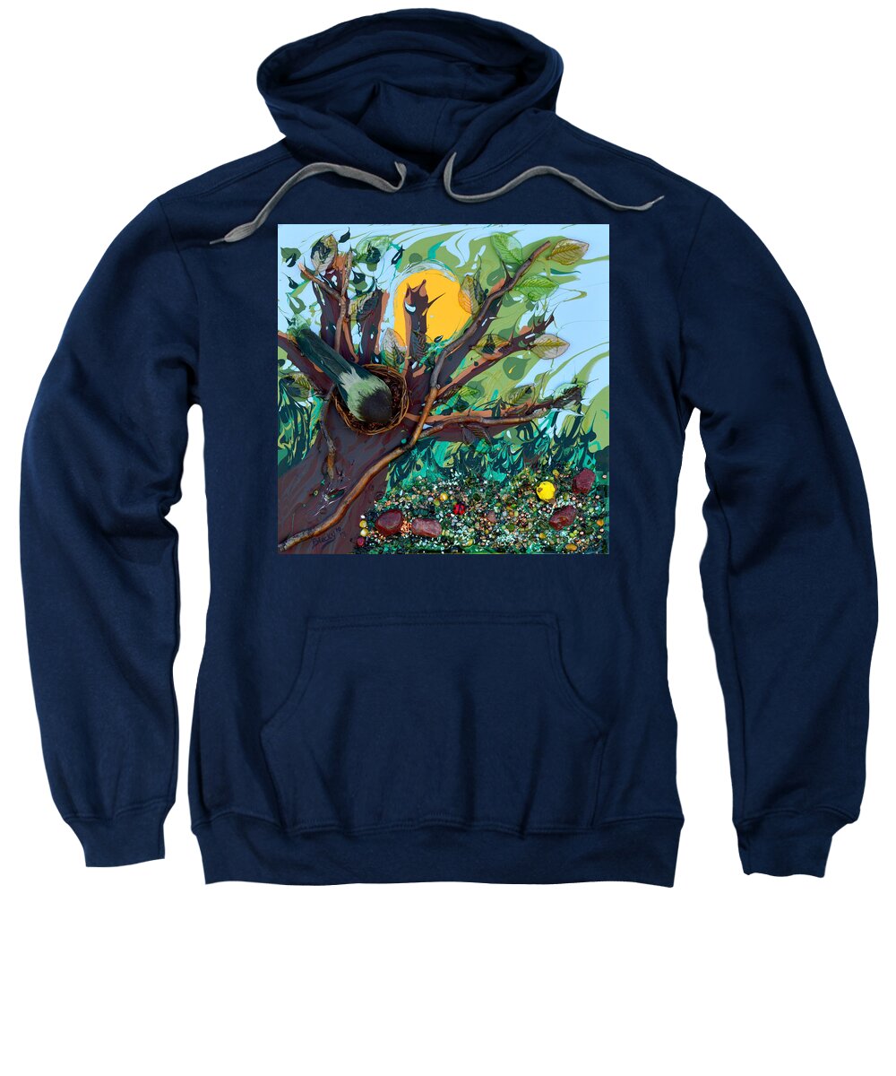 Birds Sweatshirt featuring the mixed media Nesting by Donna Blackhall