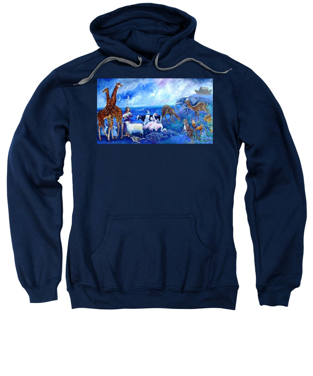  Noah Ark Sweatshirt featuring the painting Noahs Ark - After the Flood by Trudi Doyle