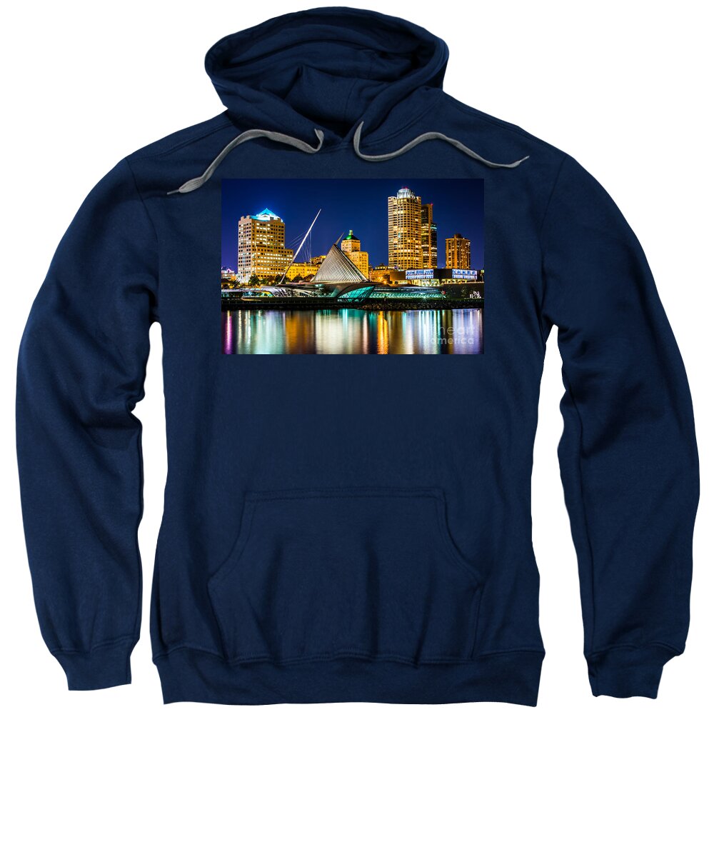 America Sweatshirt featuring the photograph Picture of Milwaukee Skyline at Night by Paul Velgos