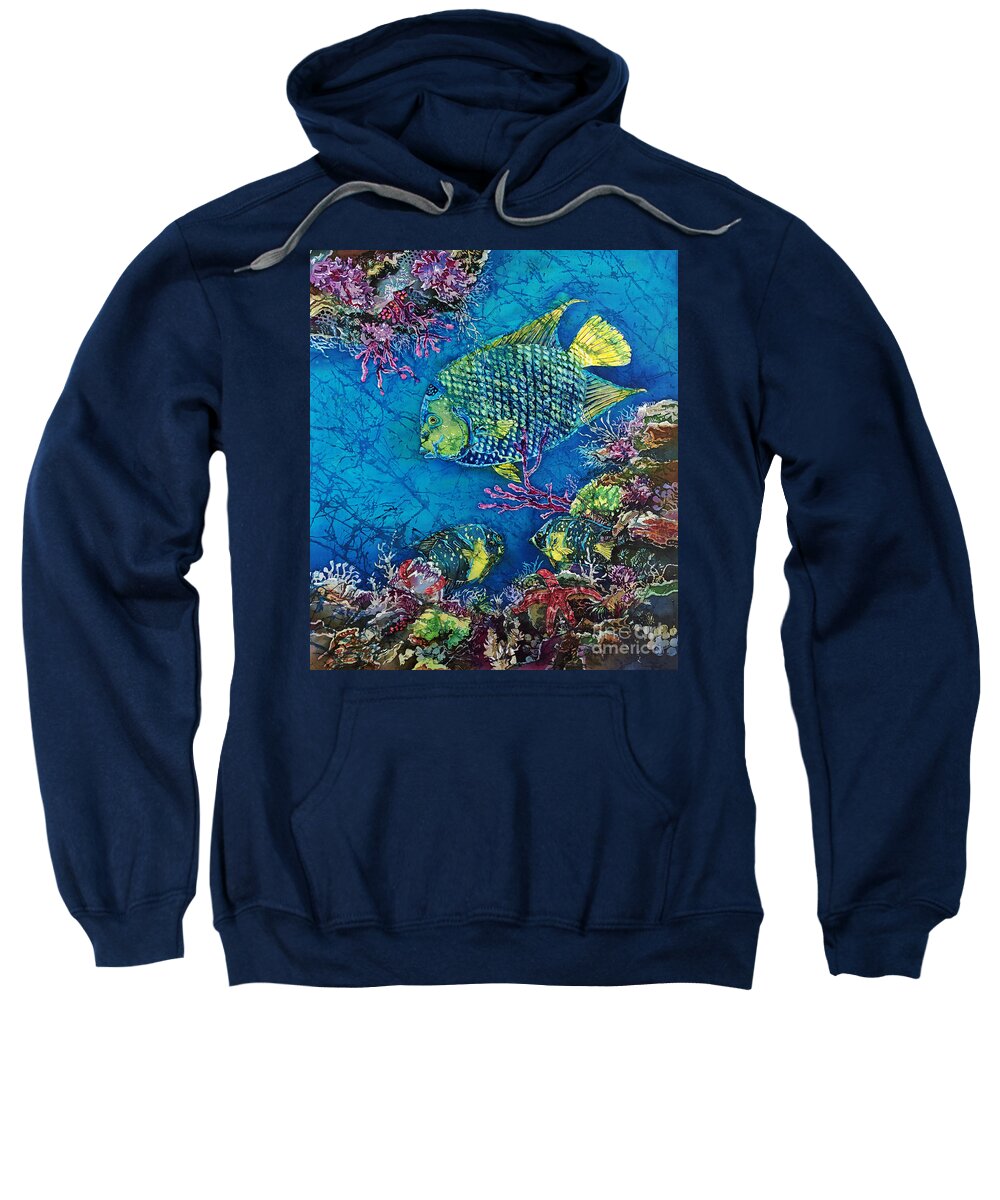 Angelfish Sweatshirt featuring the painting Queen of the Sea by Sue Duda