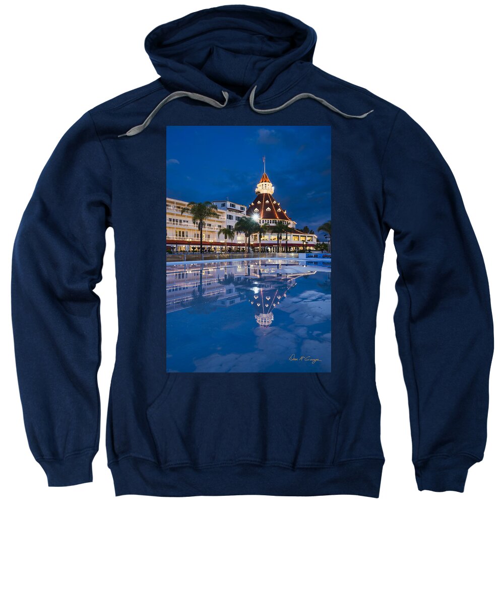 Hotel Del Coronado Sweatshirt featuring the photograph Rare Reflection by Dan McGeorge
