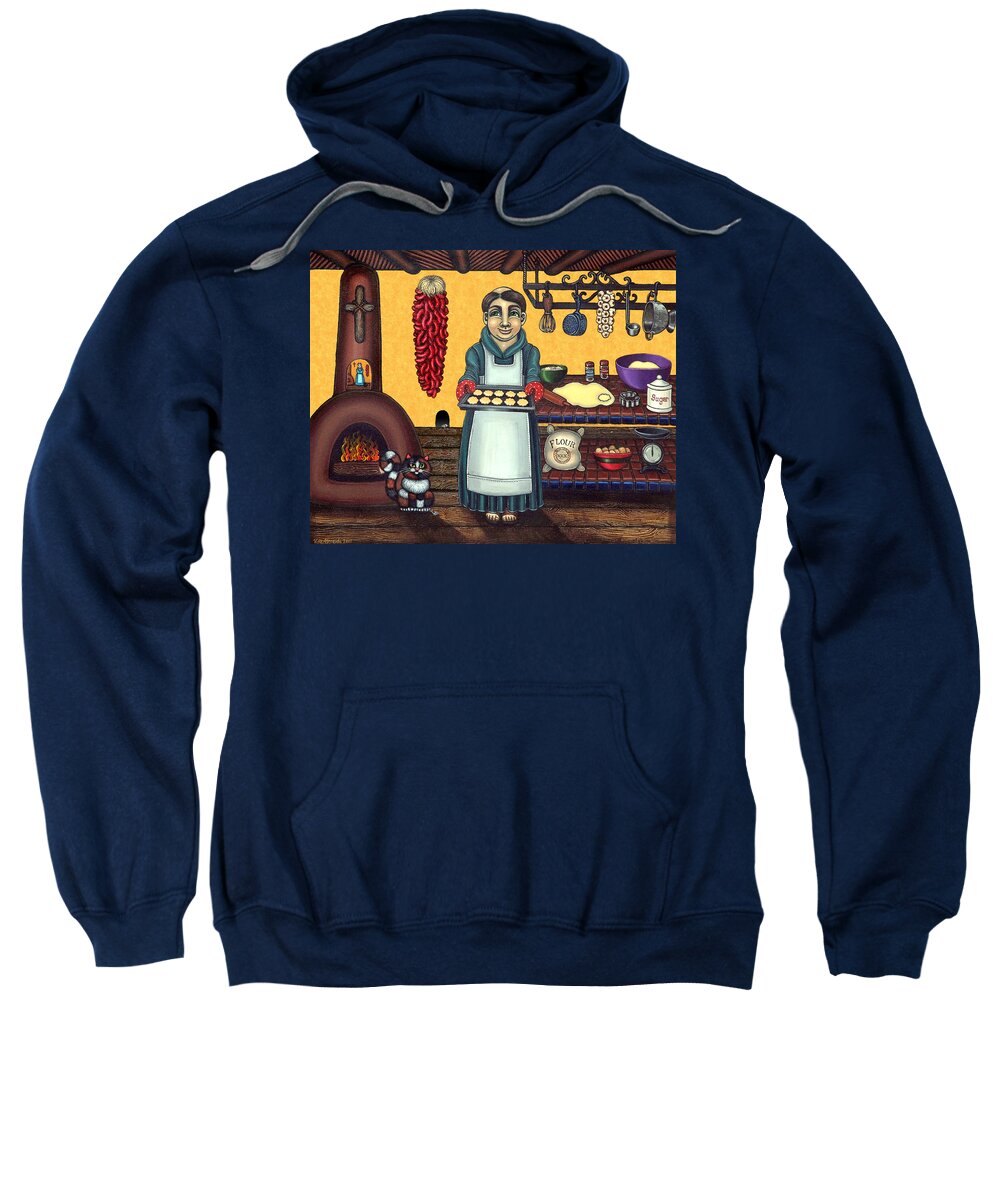 Folk Art Sweatshirt featuring the painting San Pascual Making Biscochitos by Victoria De Almeida