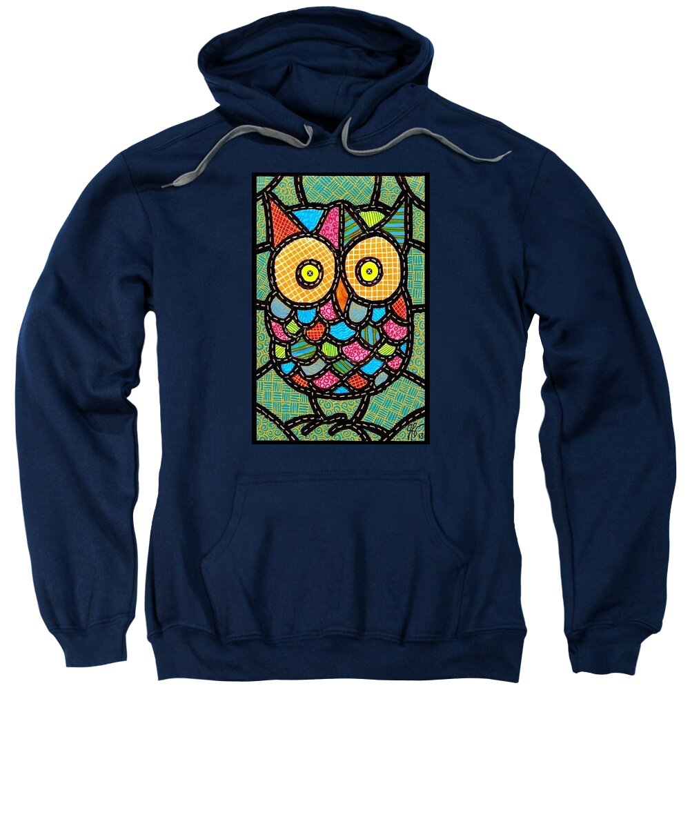 Owl Sweatshirt featuring the painting Small Quilted Owl by Jim Harris