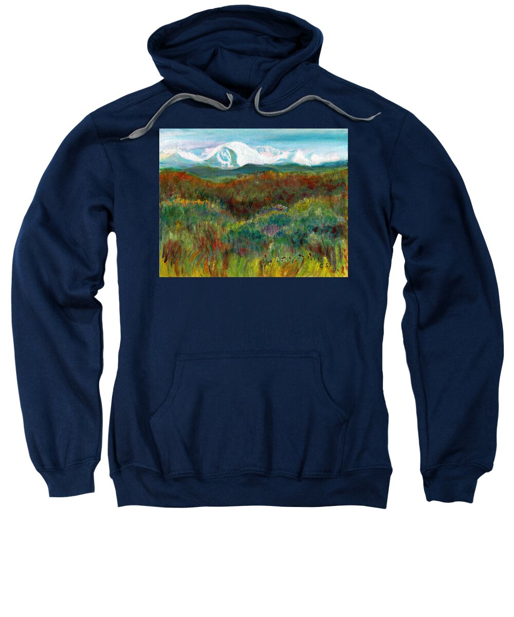 C Sitton Paintings Sweatshirt featuring the painting Spanish Peaks Evening by C Sitton