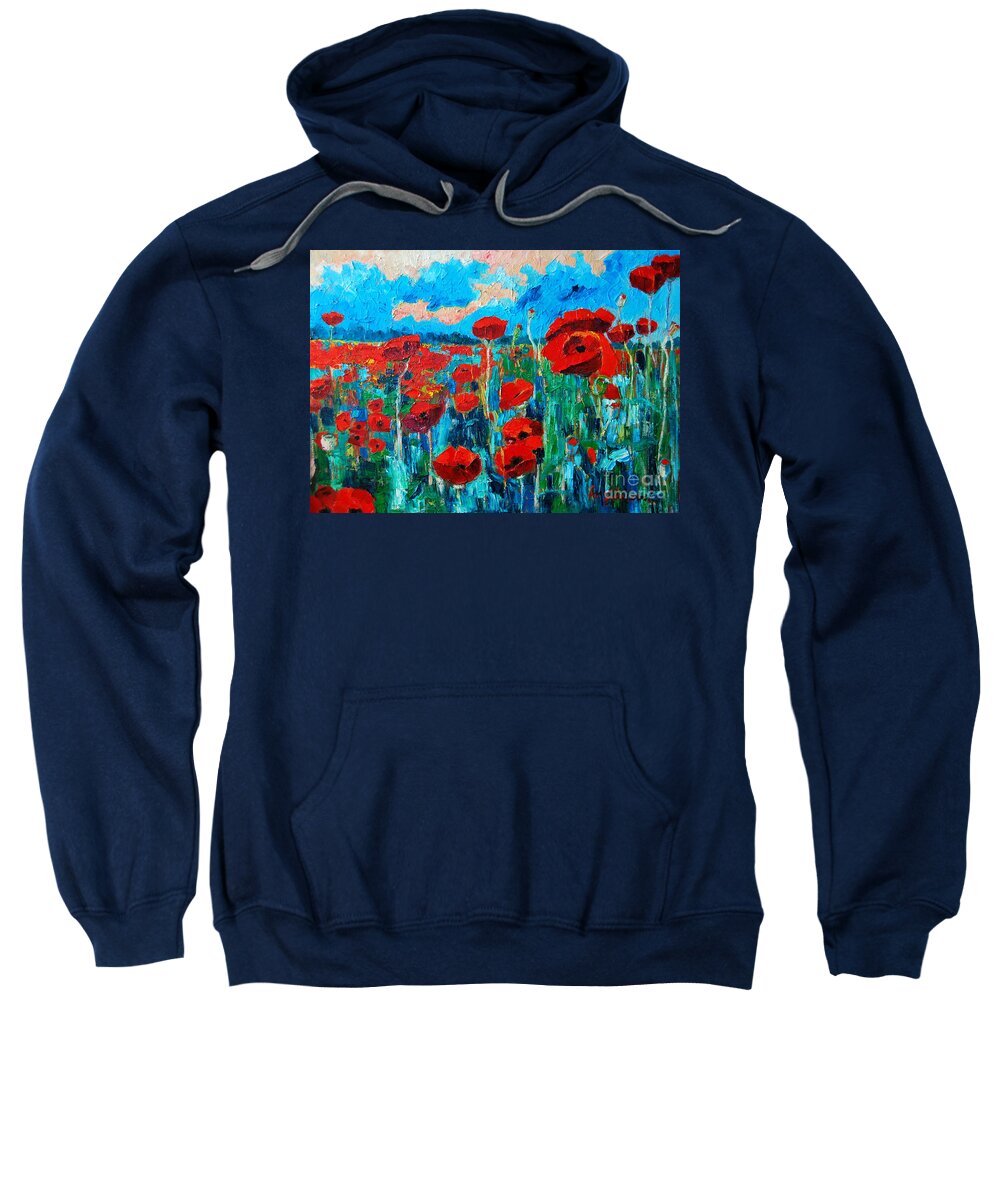 Floral Sweatshirt featuring the painting Sunset Poppies by Ana Maria Edulescu
