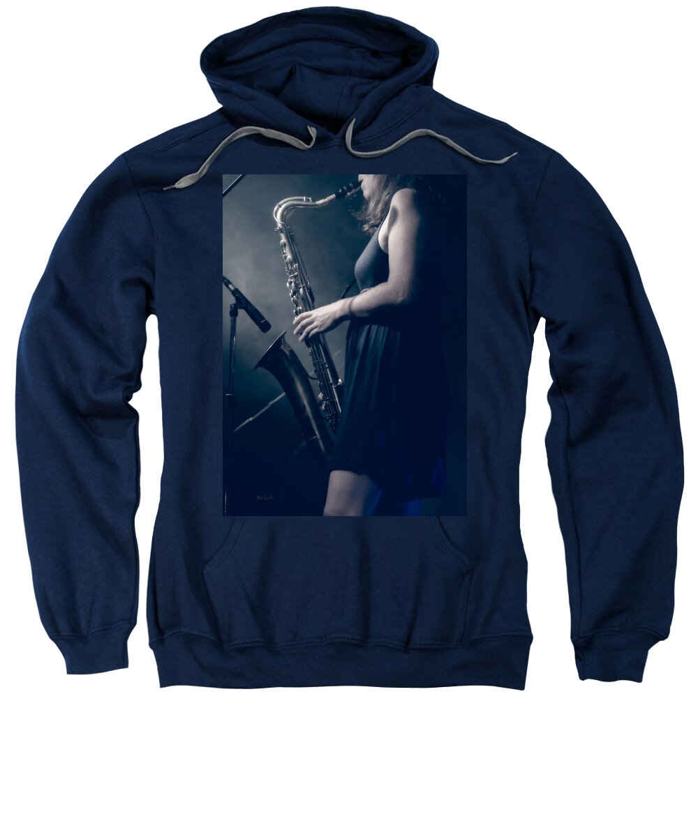Sax Sweatshirt featuring the photograph The Saxophonist Sounds In The Night by Bob Orsillo