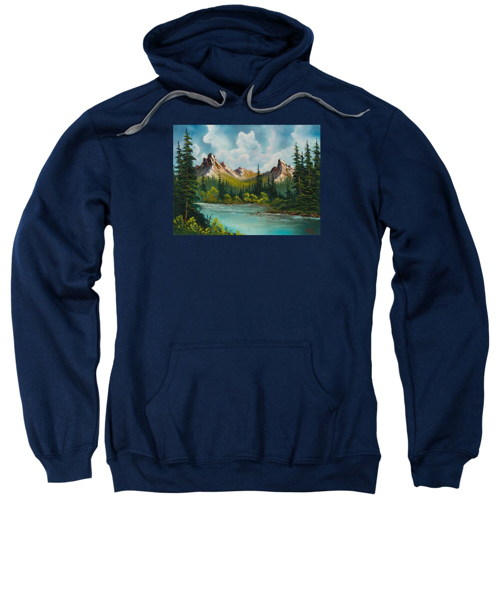 Landscape Sweatshirt featuring the painting Twin Peaks River by Chris Steele