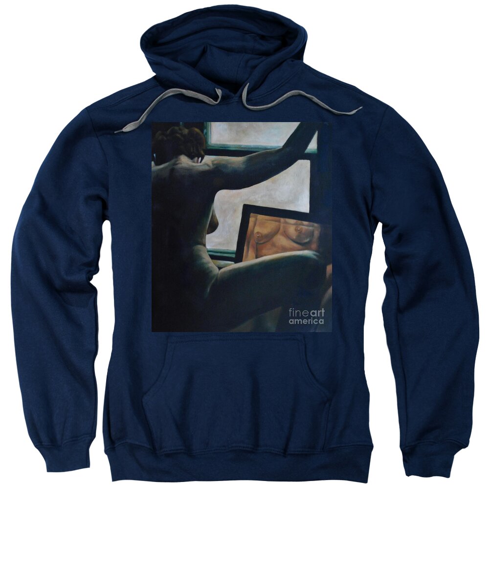 Figure Study Sweatshirt featuring the painting Upon Reflection by M Bellavia