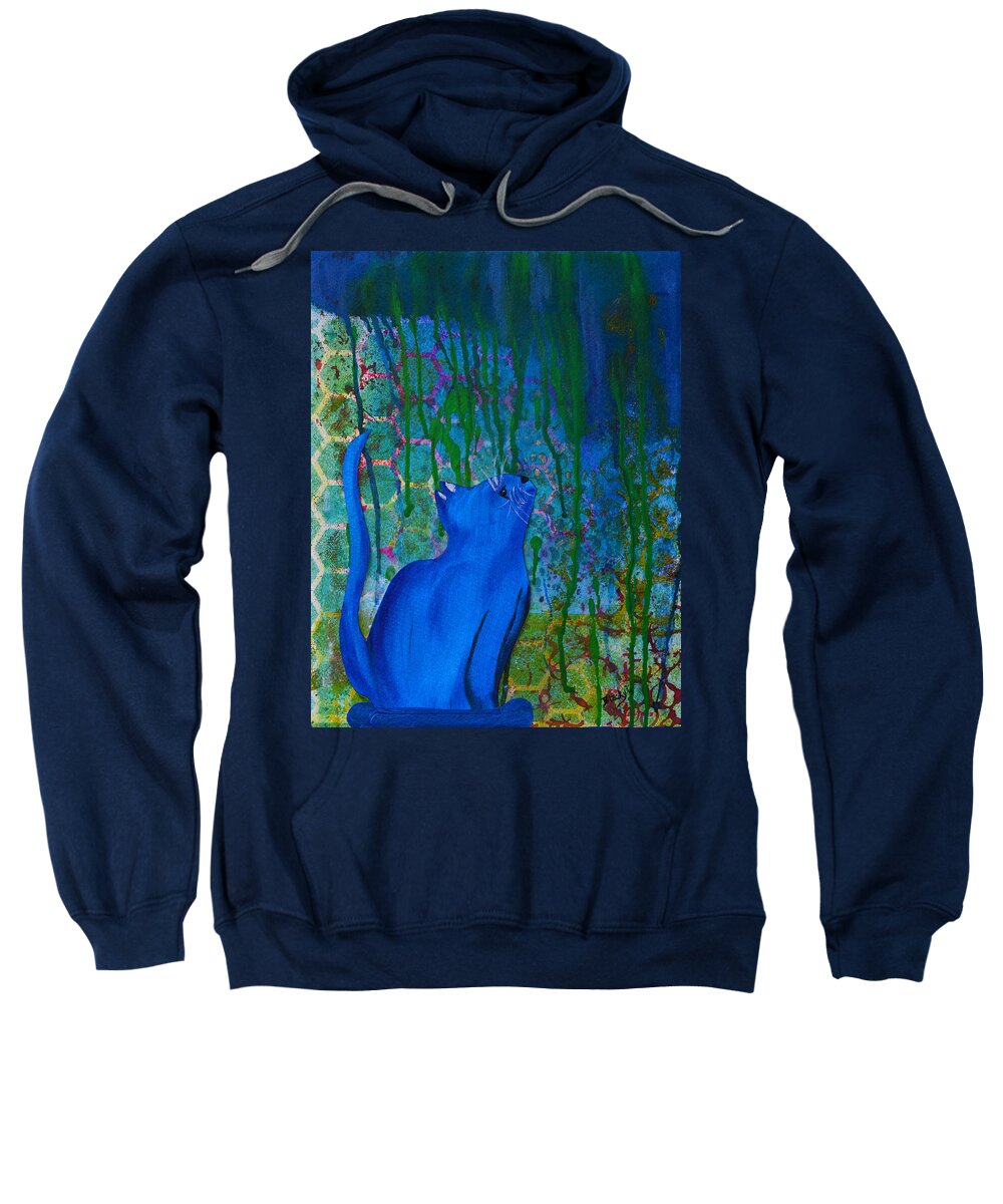 Cat Sweatshirt featuring the painting Waiting For The Rain To Stop by Donna Blackhall