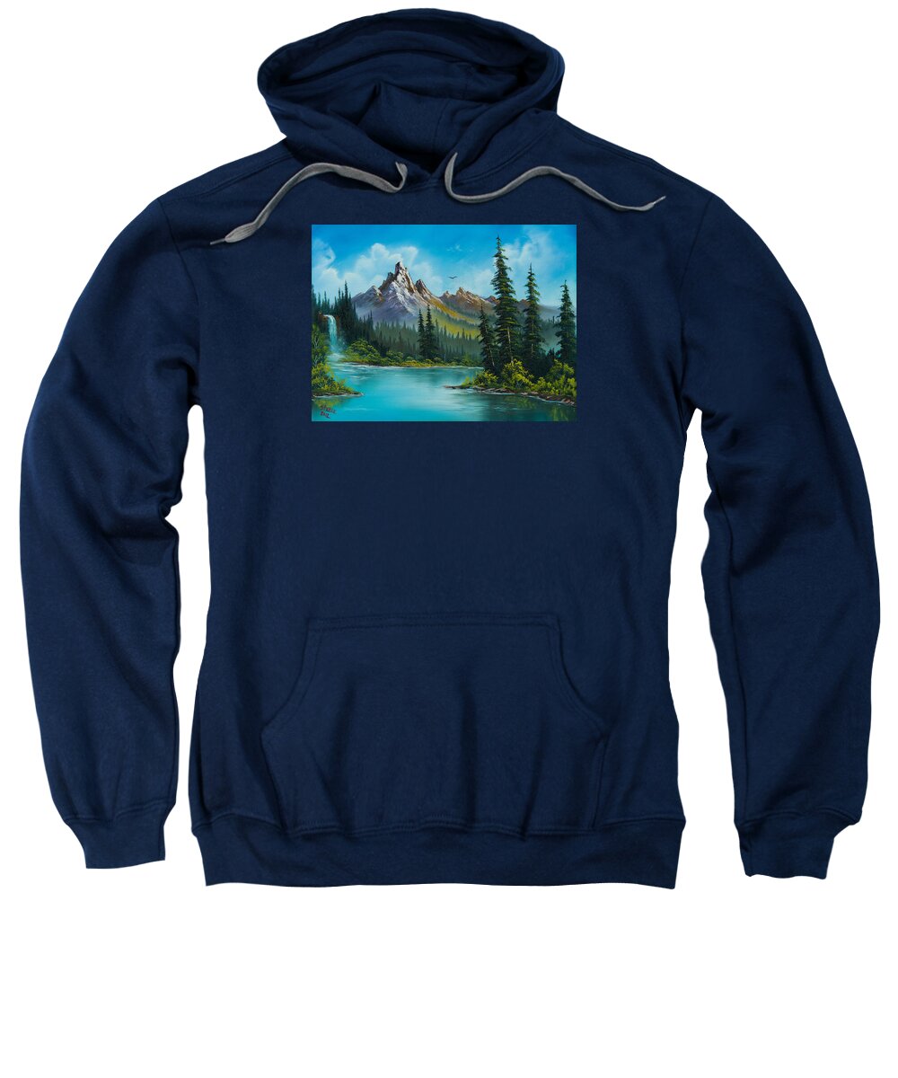 Landscape Sweatshirt featuring the painting Wilderness Waterfall by Chris Steele