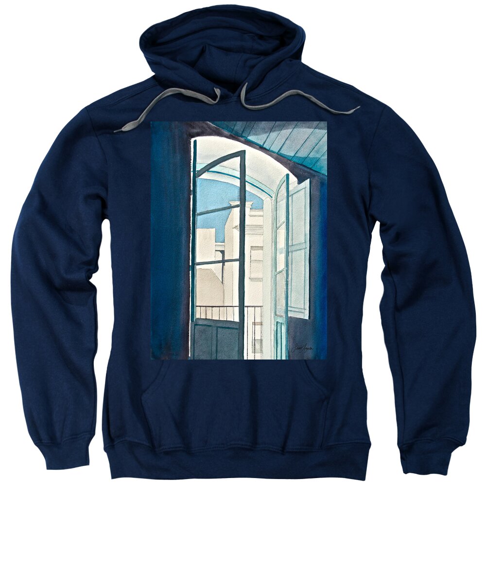 Blue Sweatshirt featuring the painting Blue Open by Frank SantAgata