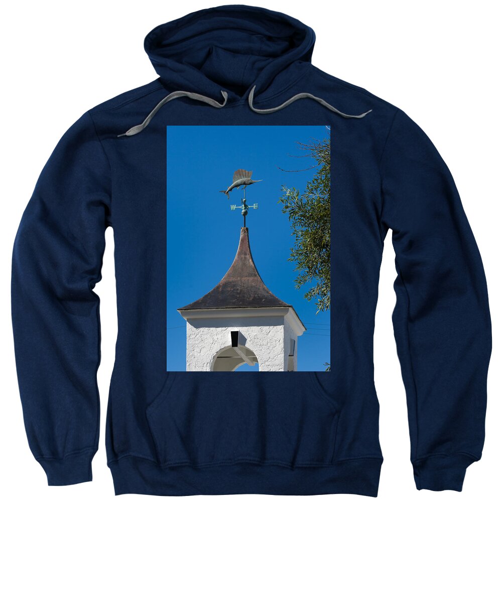 Blue Sky Sweatshirt featuring the photograph Sailfish Weather Vane at Palm Beach Shores by Ed Gleichman