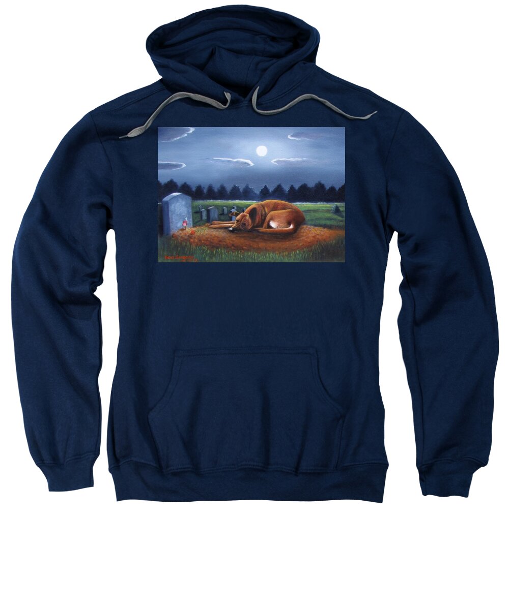 Dog On A Grave In A Cemetery. Moon Light Sweatshirt featuring the painting The Watchman by Gene Gregory
