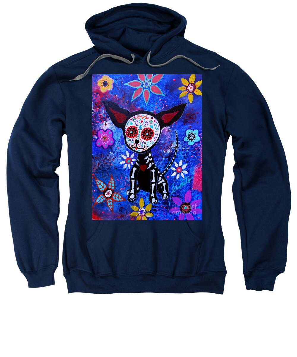 Dog Sweatshirt featuring the painting Chihuahua Day Of The Dead #5 by Pristine Cartera Turkus