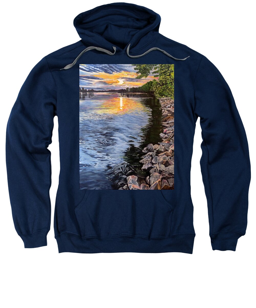 Ripples Sweatshirt featuring the painting A Fraser River Sunset by Marilyn McNish