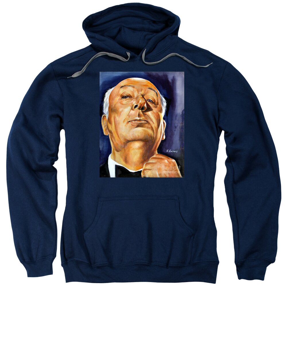 Alfred Hitchcock Sweatshirt featuring the painting Alfred Hitchcock by Star Portraits Art