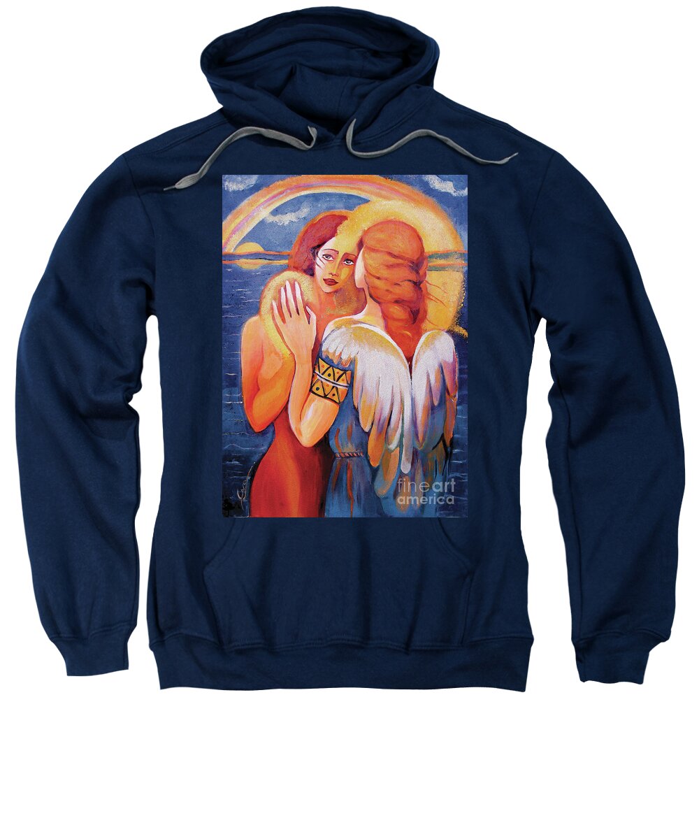 Angel Woman Sweatshirt featuring the painting Angel Touch by Eva Campbell