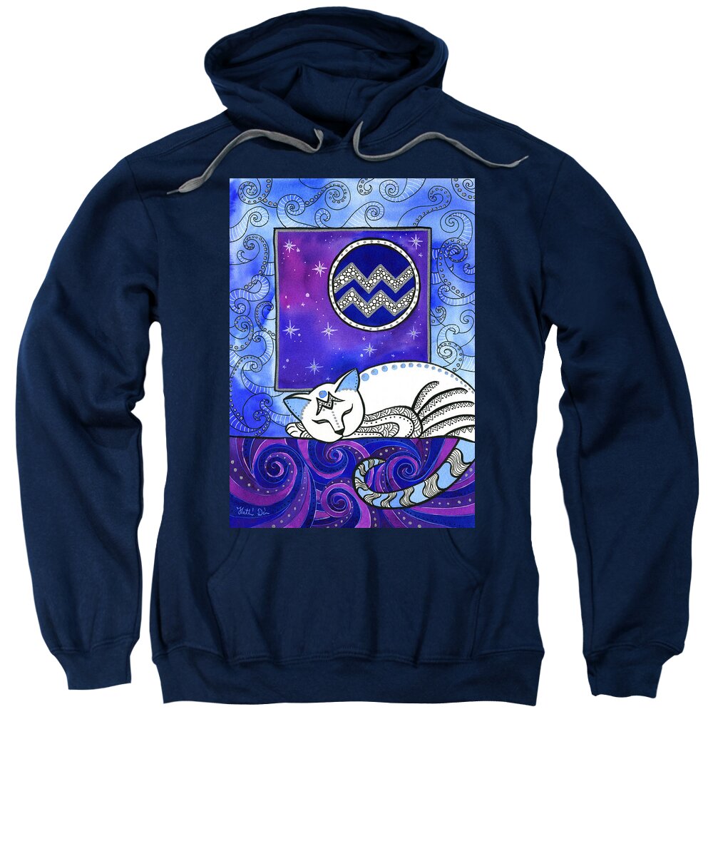 Cat Sweatshirt featuring the painting Aquarius Cat Zodiac by Dora Hathazi Mendes