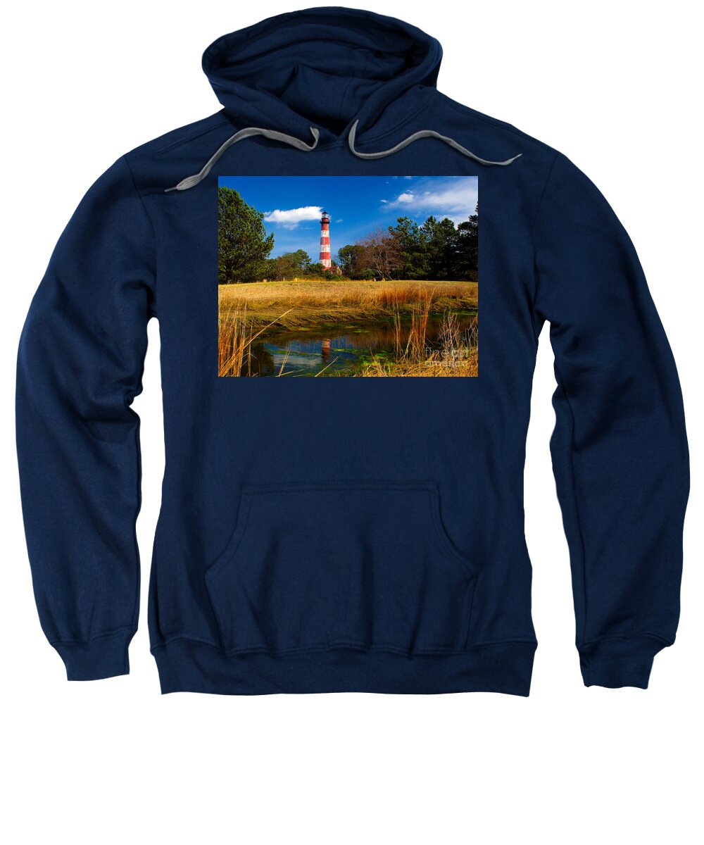 American Sweatshirt featuring the photograph Assateague Lighthouse Reflection by Nick Zelinsky Jr