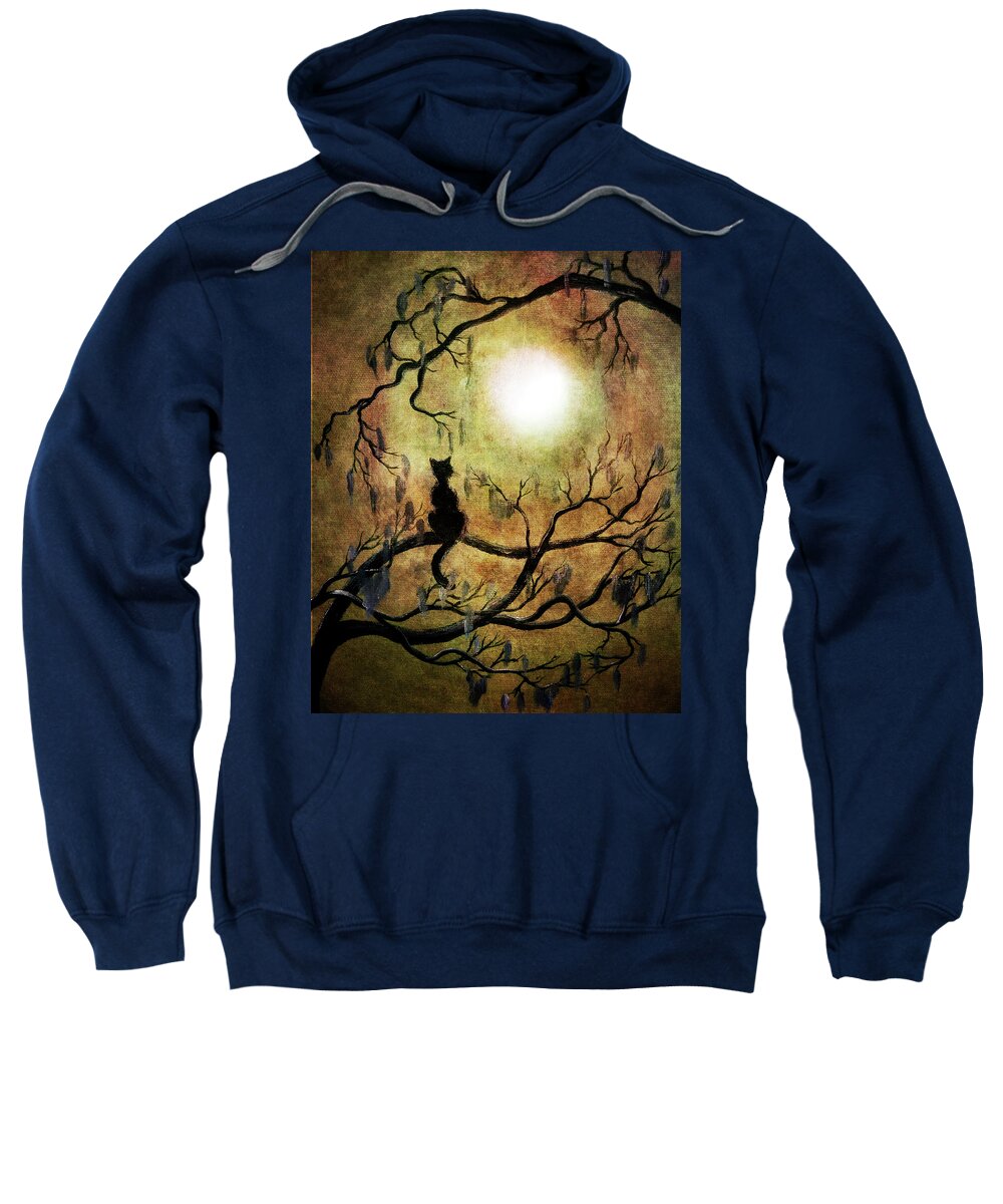 Black Cat Sweatshirt featuring the digital art Black Cat and Full Moon by Laura Iverson