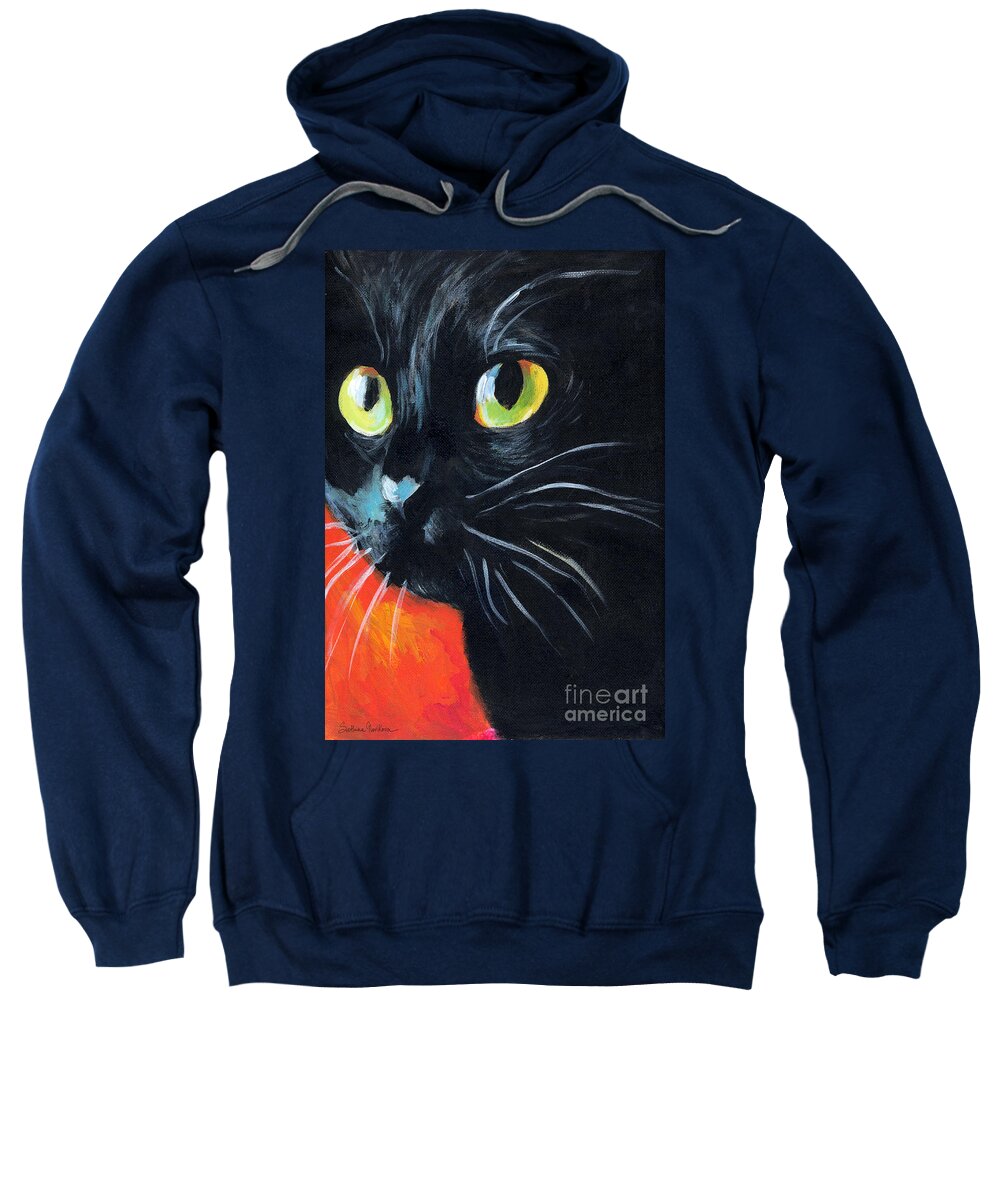 Black Cat Sweatshirt featuring the painting Black cat painting portrait by Svetlana Novikova
