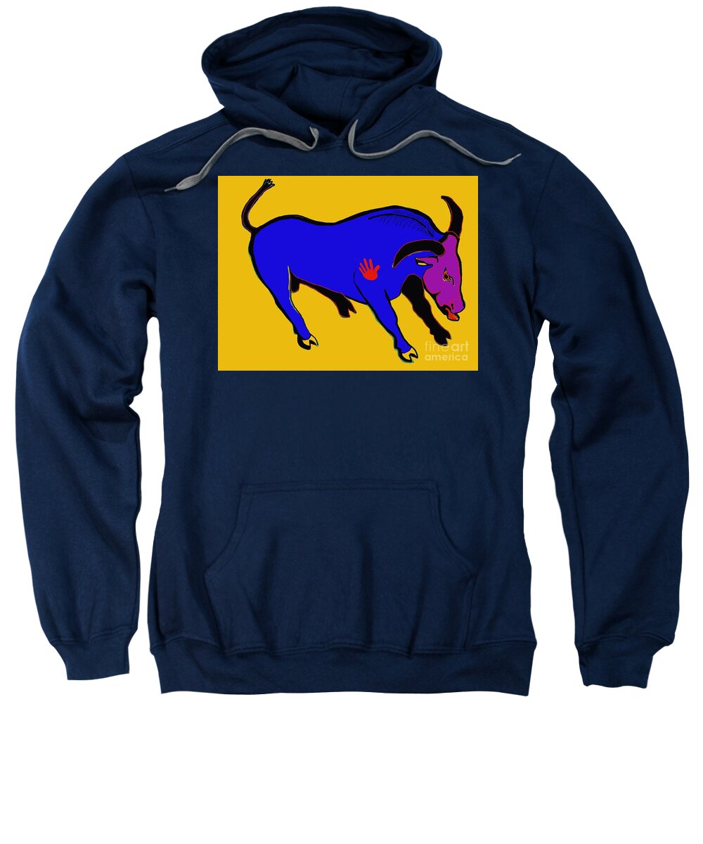  Sweatshirt featuring the digital art Blue Bull by Hans Magden