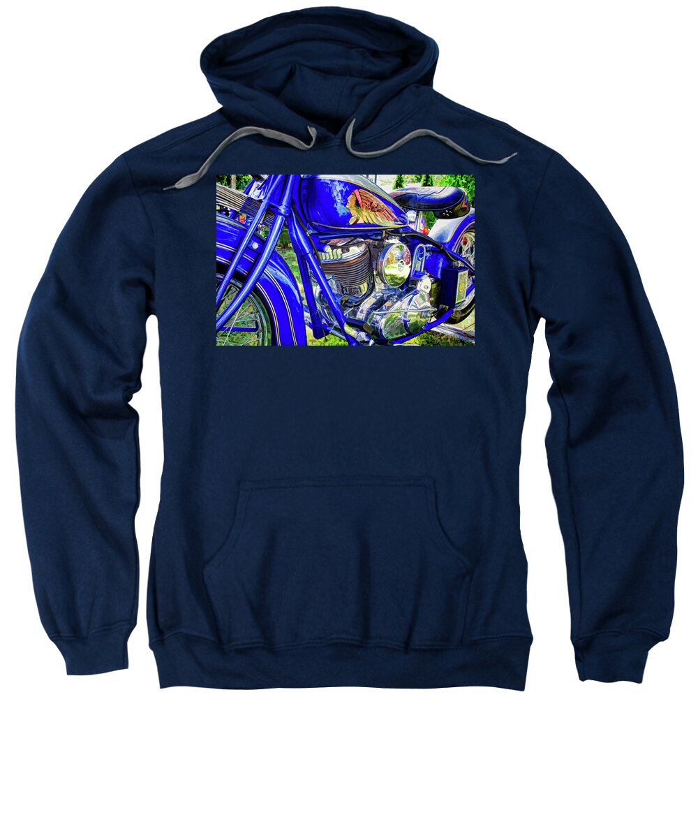 Motorcycle Sweatshirt featuring the photograph Blue Indian by David Thompsen
