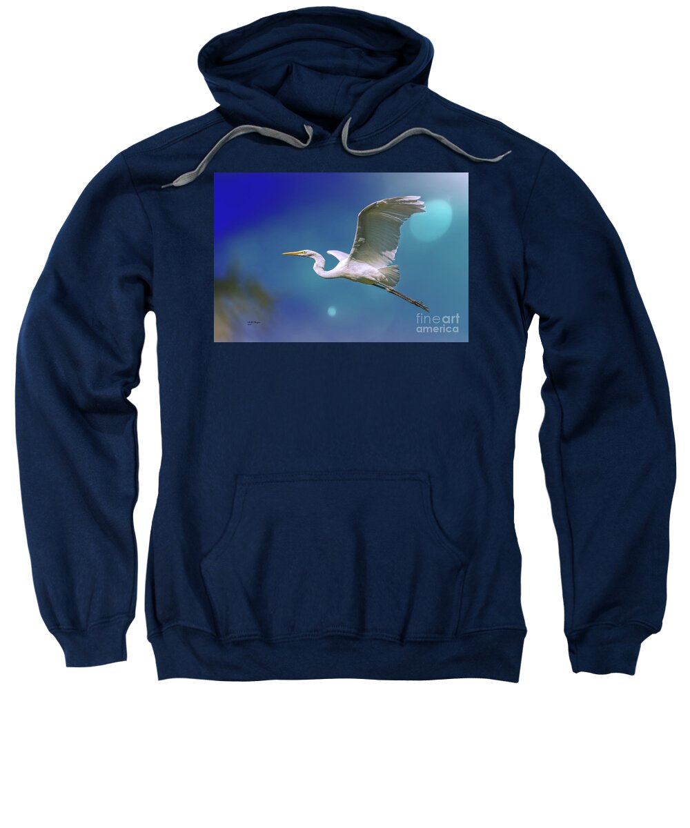 Egrets Sweatshirt featuring the photograph Breakin Dawn Flyer-The Great Egret by DB Hayes