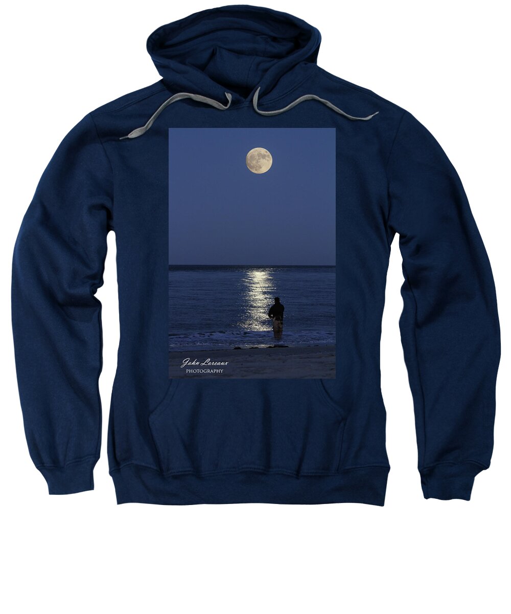Fishing Sweatshirt featuring the photograph By the light of the Supermoon by John Loreaux
