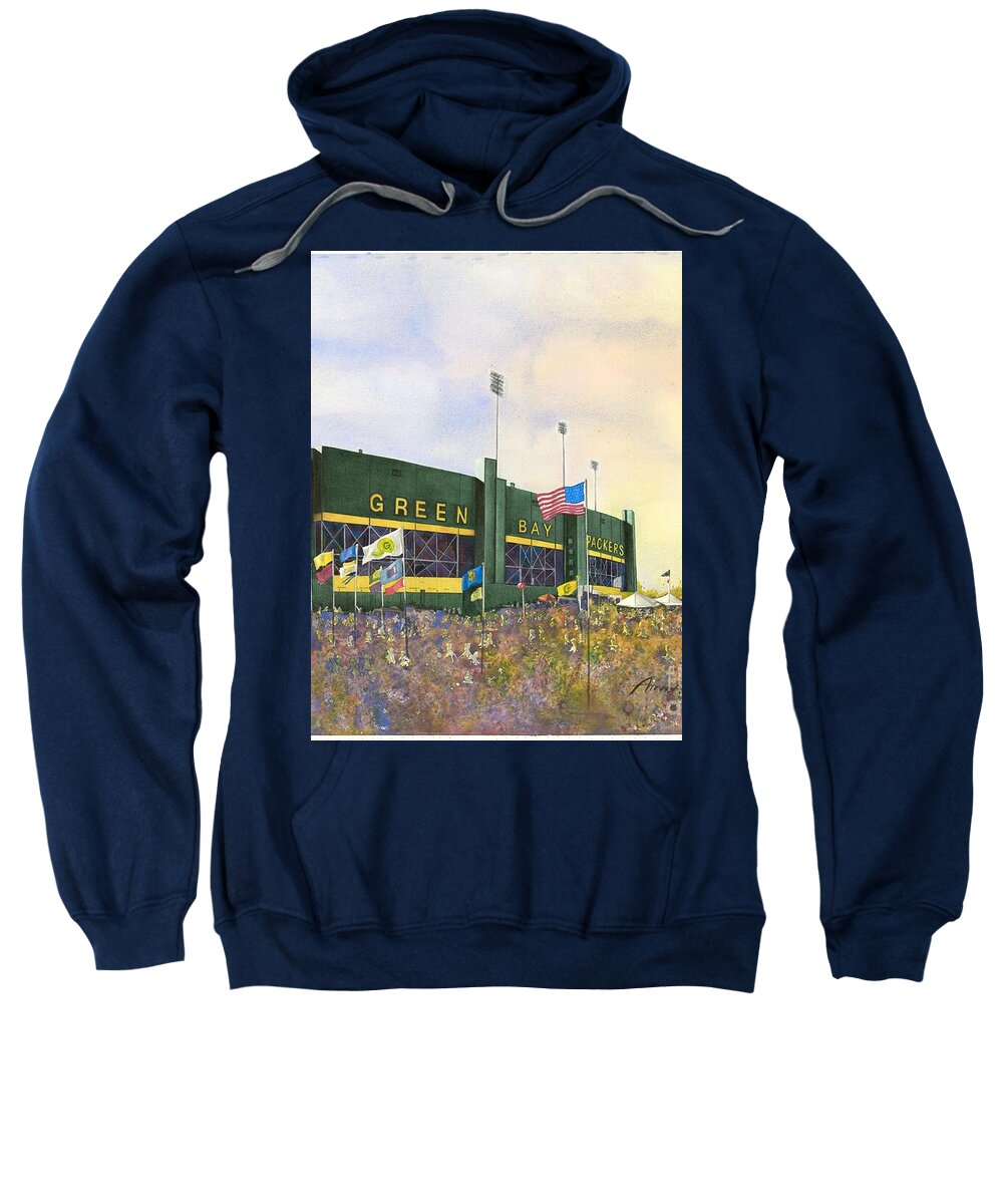 Green Bay Packers Sweatshirt featuring the painting Classic Lambeau by Amy Stielstra