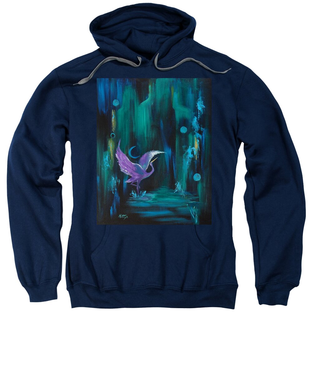Crane Sweatshirt featuring the painting Dancing In The Dark by Nataya Crow