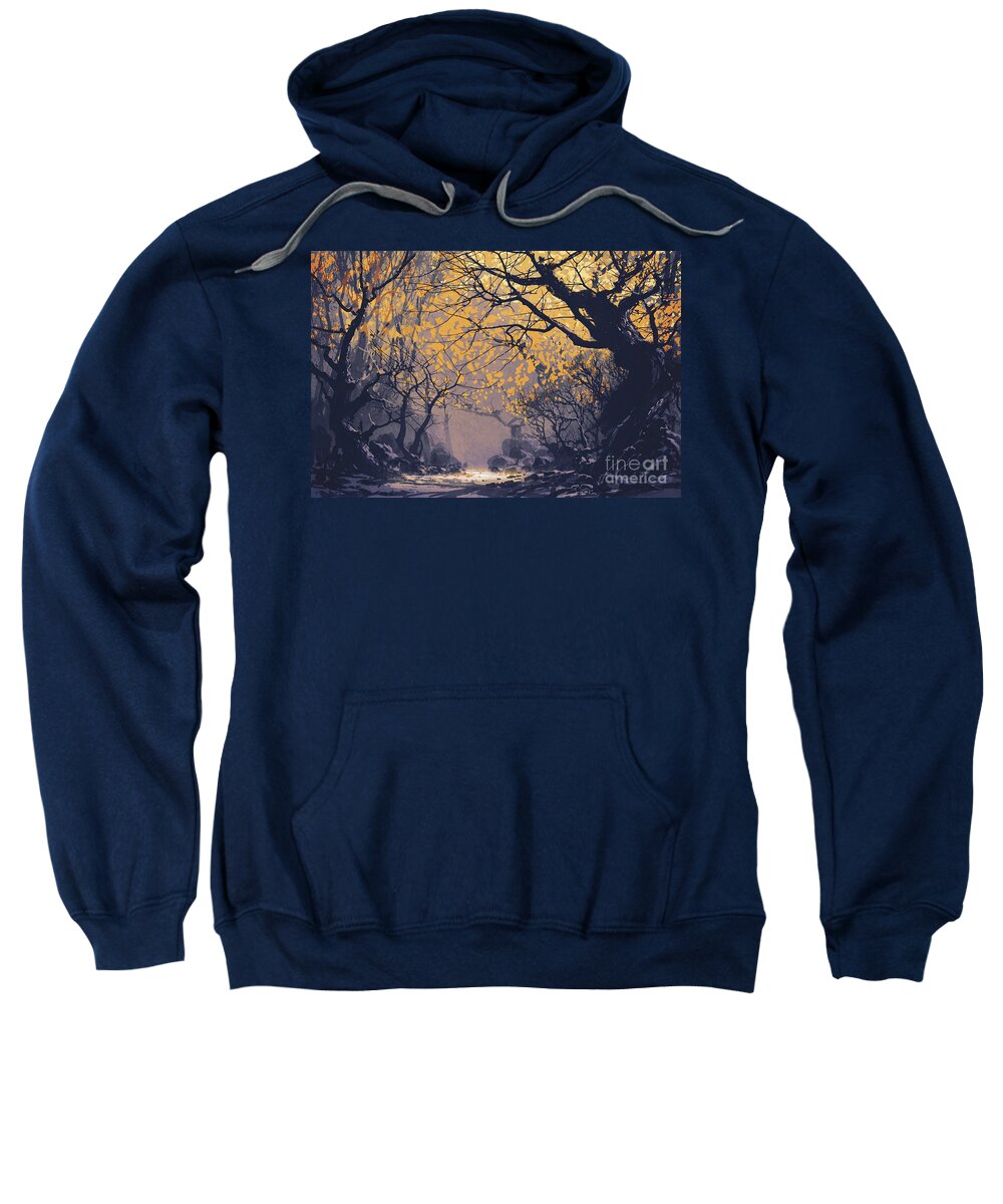 Art Sweatshirt featuring the painting Dark Forest by Tithi Luadthong