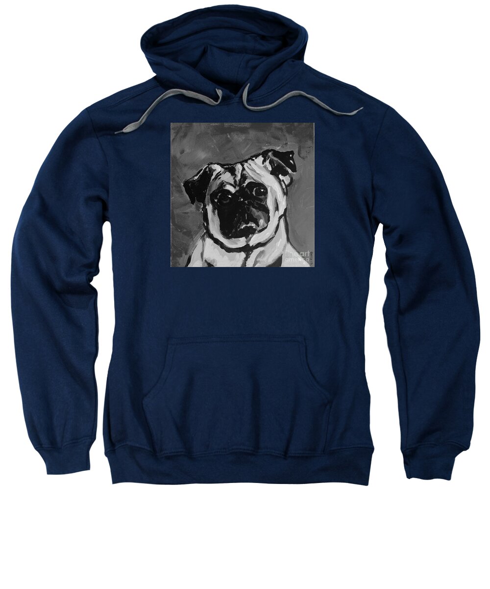 Pug; Dog; Puppy; Animal; Portrait; Painting; Acrylic Sweatshirt featuring the painting Deb's Ming monochrome by Rebecca Weeks