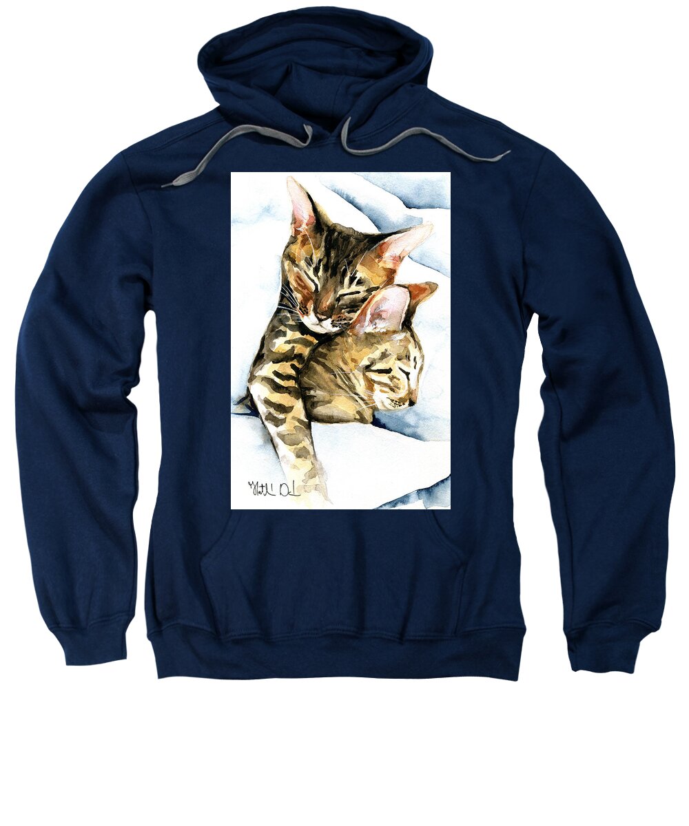 Dreamland Sweatshirt featuring the painting Dreamland - Bengal and Savannah Cat Painting by Dora Hathazi Mendes