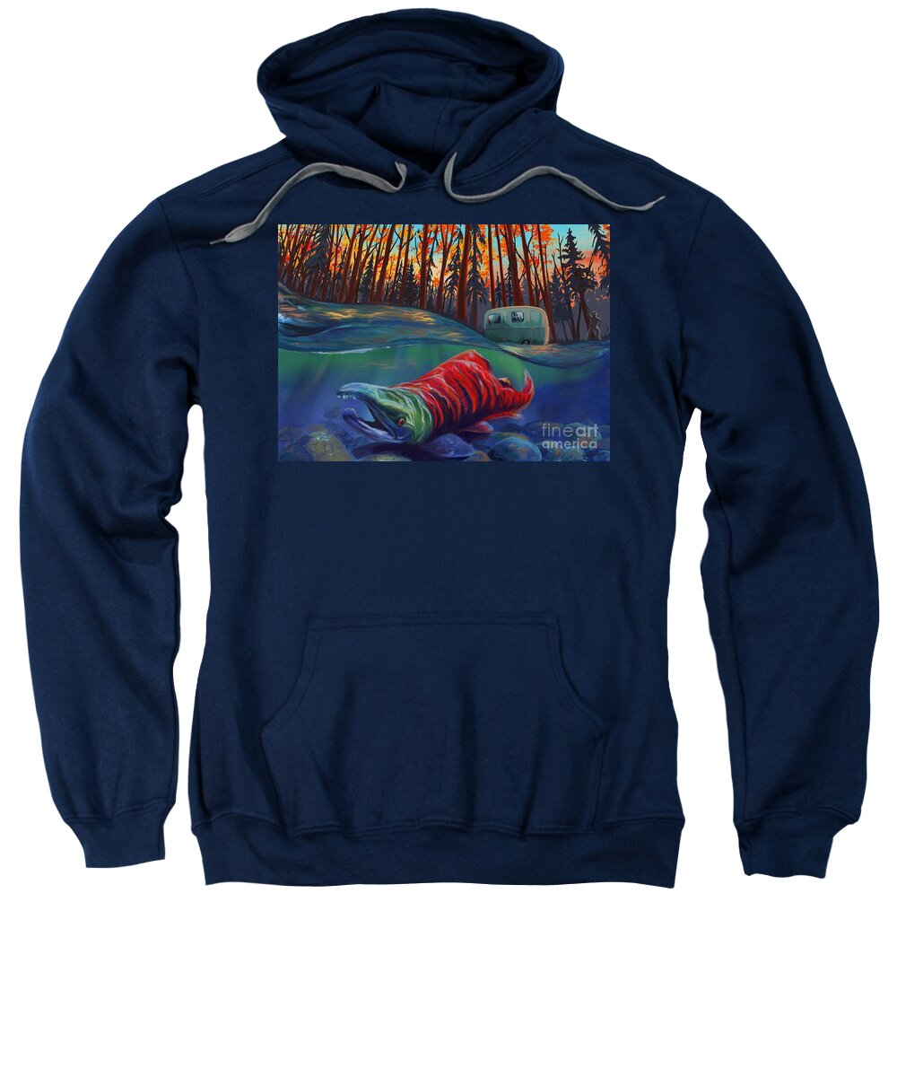 Fishing Painting Sweatshirt featuring the painting Fall Salmon fishing by Sassan Filsoof