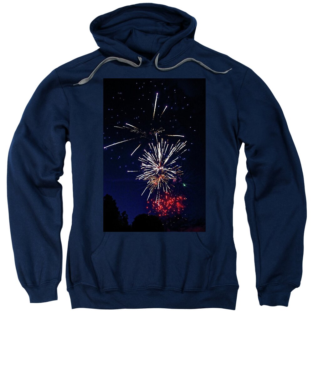 Night Sweatshirt featuring the photograph Fireworks1 by Doolittle Photography and Art