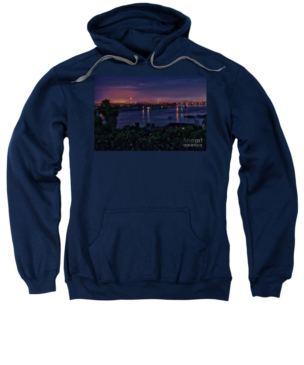 First Sweatshirt featuring the photograph First Moonset of 2018 by Eddie Yerkish
