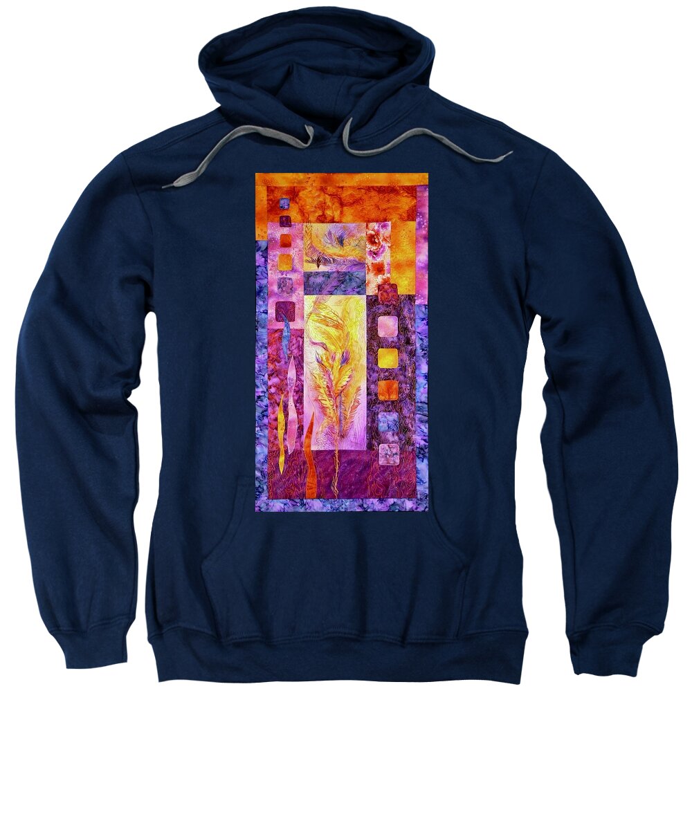 Feathers Printed On Cotton Fabrics Sweatshirt featuring the tapestry - textile Flaming Feathers by Pat Dolan