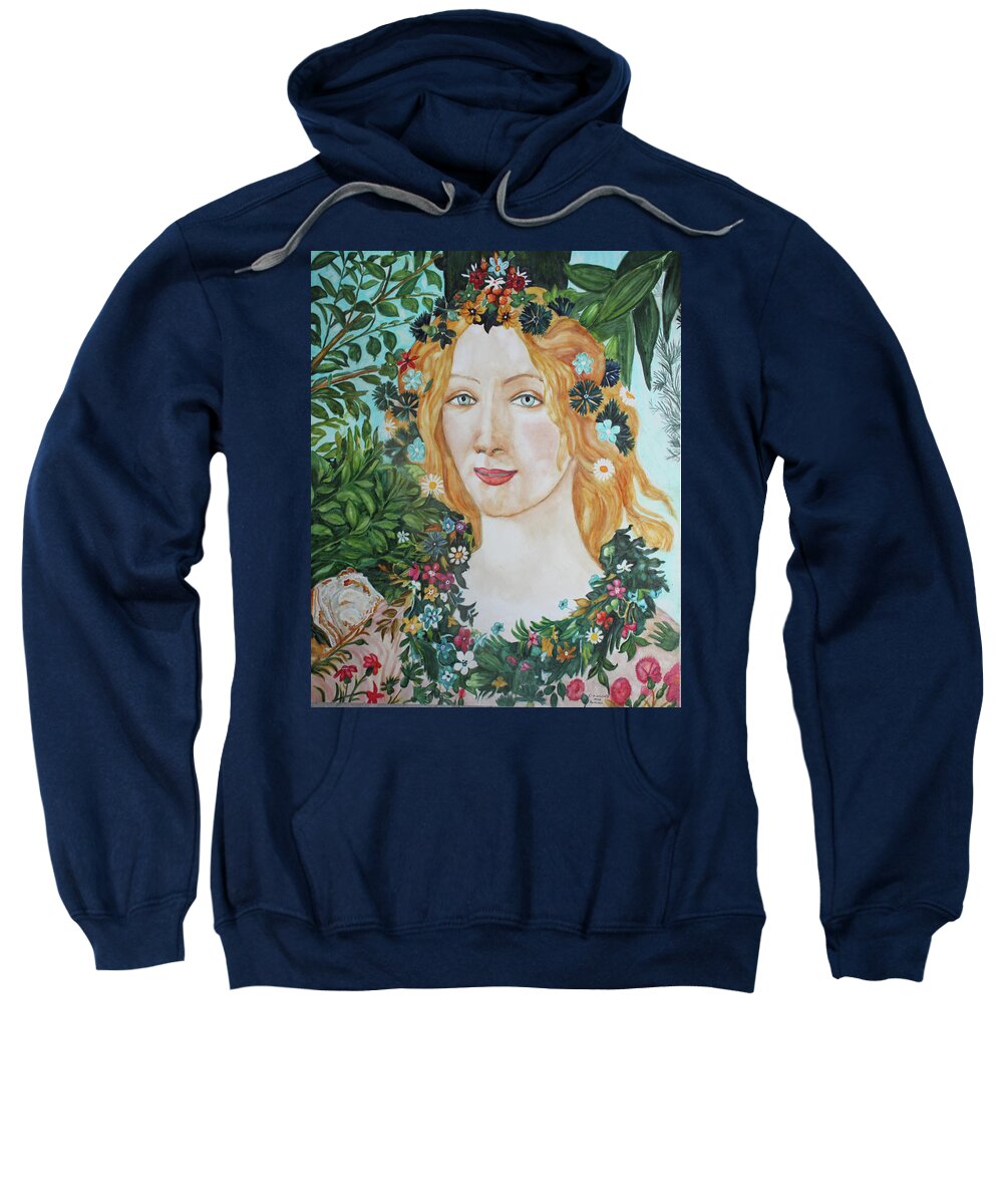 Portrait Sweatshirt featuring the painting Flora after Botticelli's Primavera by Christiane Kingsley