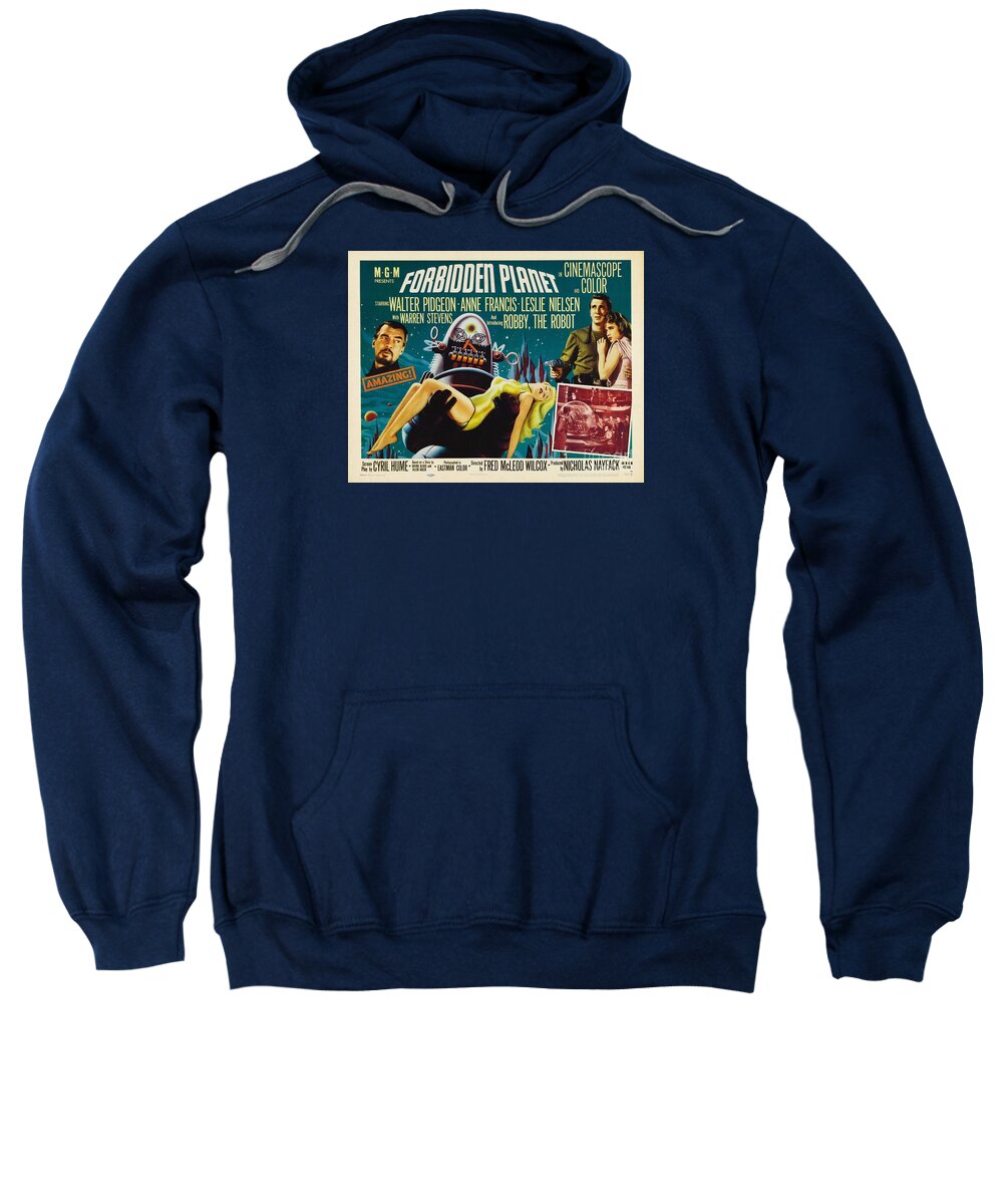 Forbidden Planet Sweatshirt featuring the painting Forbidden Planet in CinemaScope retro classic movie poster by Vintage Collectables