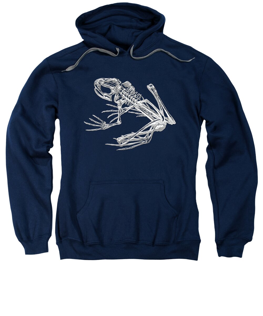 'precious Bones' Collection By Serge Averbukh Sweatshirt featuring the digital art Frog Skeleton in Silver on Blue by Serge Averbukh