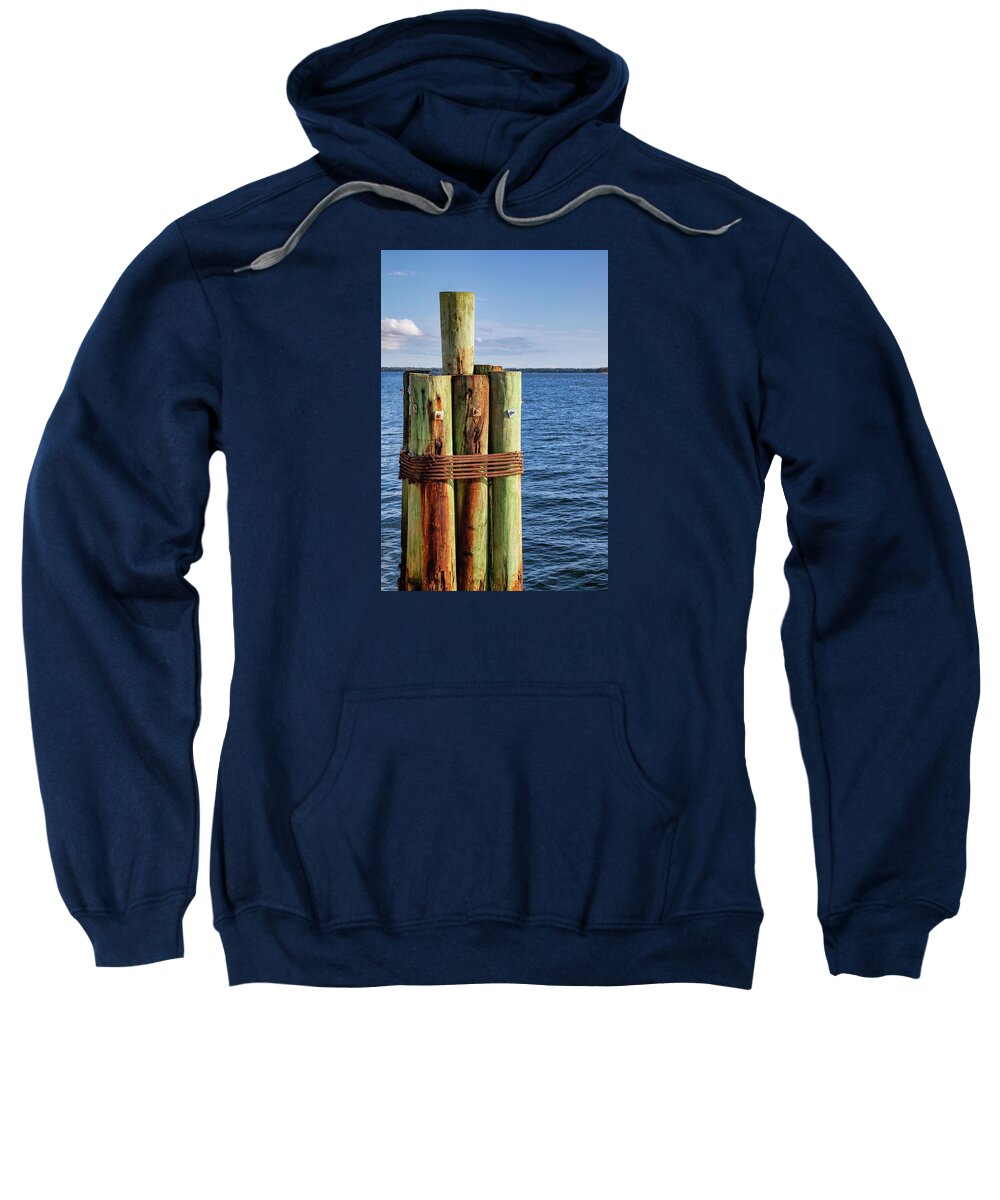 Bay Sweatshirt featuring the photograph Green Pilings by Lorraine Baum