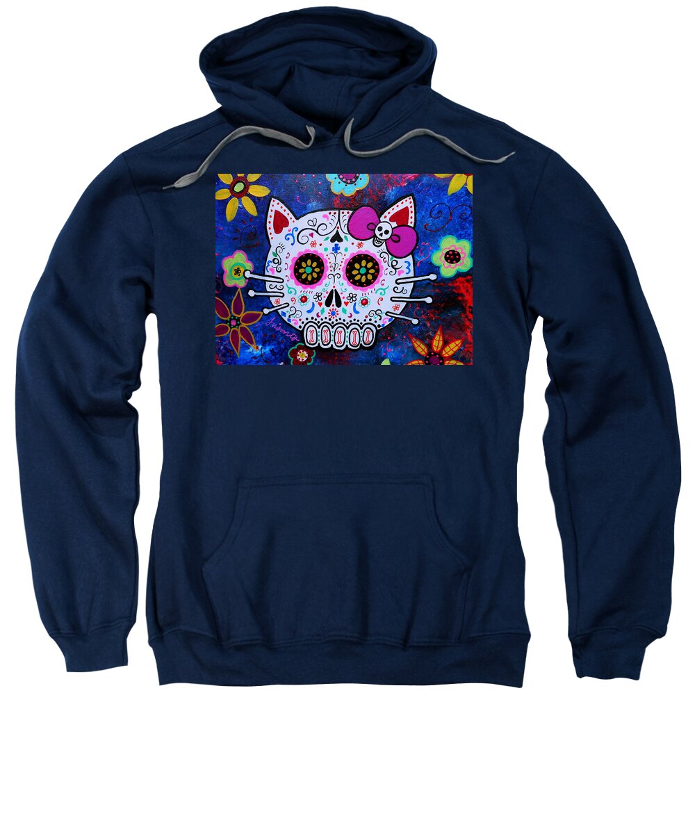 Kitty Sweatshirt featuring the painting Kitty Day Of The Dead #1 by Pristine Cartera Turkus