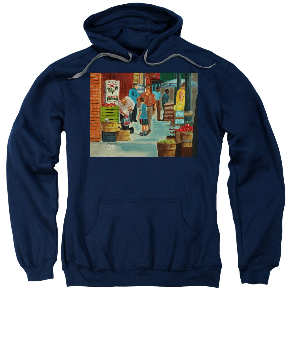 Cityscape Sweatshirt featuring the painting Jame St Fish Market by David Bigelow