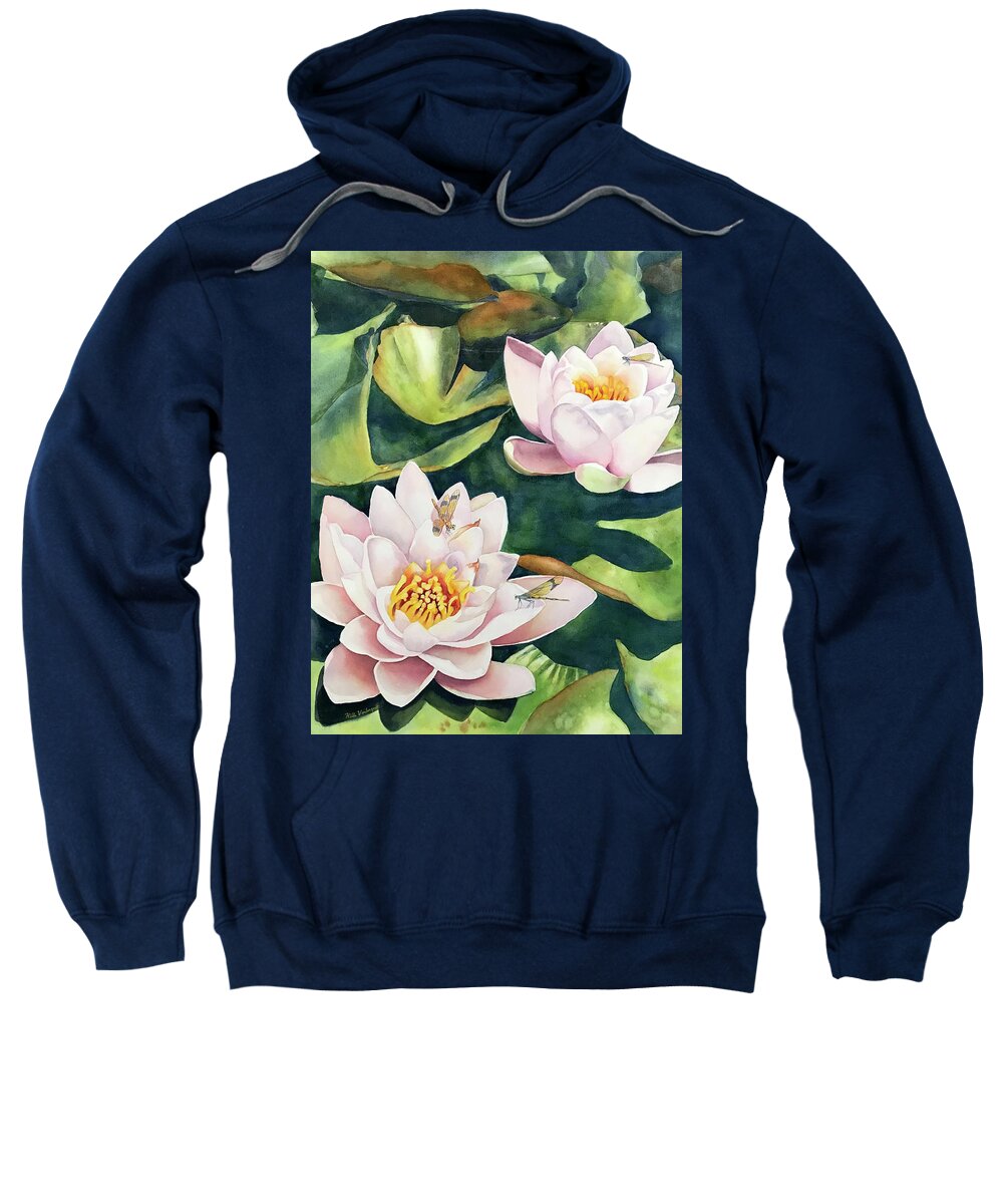 Lily Sweatshirt featuring the painting Lilies and Dragonflies by Hilda Vandergriff