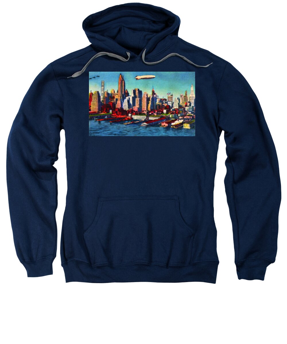 Lower Manhattan Sweatshirt featuring the painting Lower Manhattan Skyline New York City by Vincent Monozlay